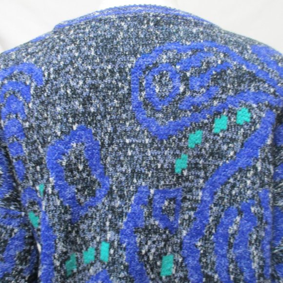 Men's Blue and Green Patterned Crewneck Sweater - Picture 10 of 12